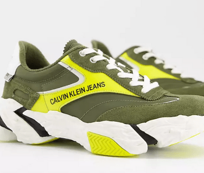 Calvin Klein 軍綠/螢光綠運動鞋